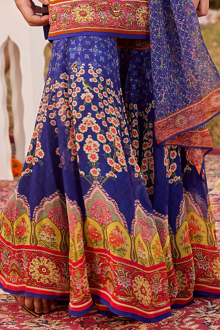 Midnight Blue Viscose Georgette Gharara Set For Girls by Kalista kids at Pernia's Pop Up Shop