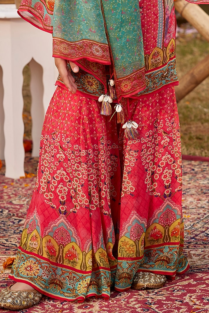 Hot Pink Viscose Georgette Gharara Set For Girls by Kalista kids at Pernia's Pop Up Shop