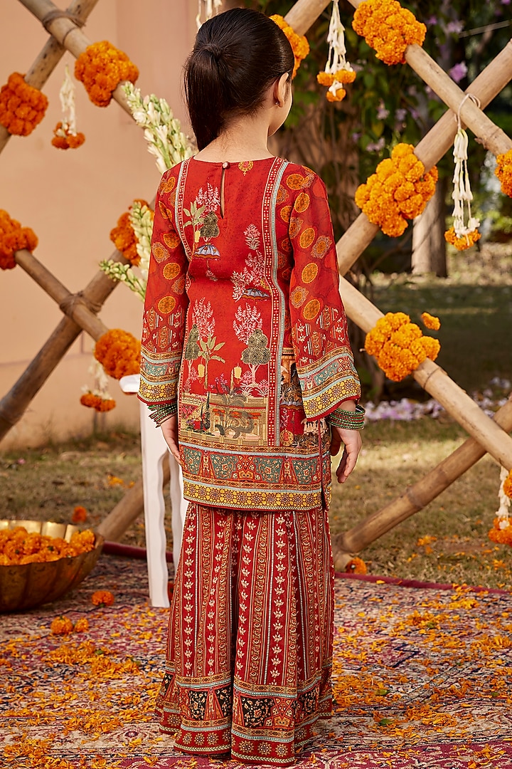 Red Viscose Georgette Gharara Set For Girls by Kalista kids at Pernia's Pop Up Shop