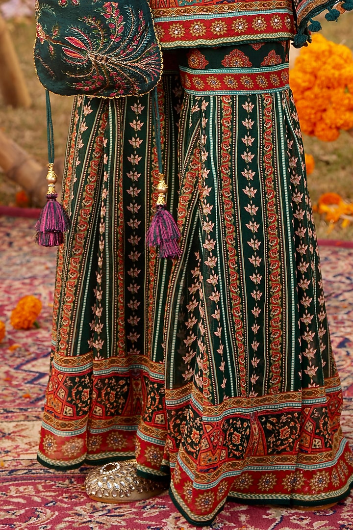 Bottle Green Viscose Georgette Gharara Set For Girls by Kalista kids at Pernia's Pop Up Shop