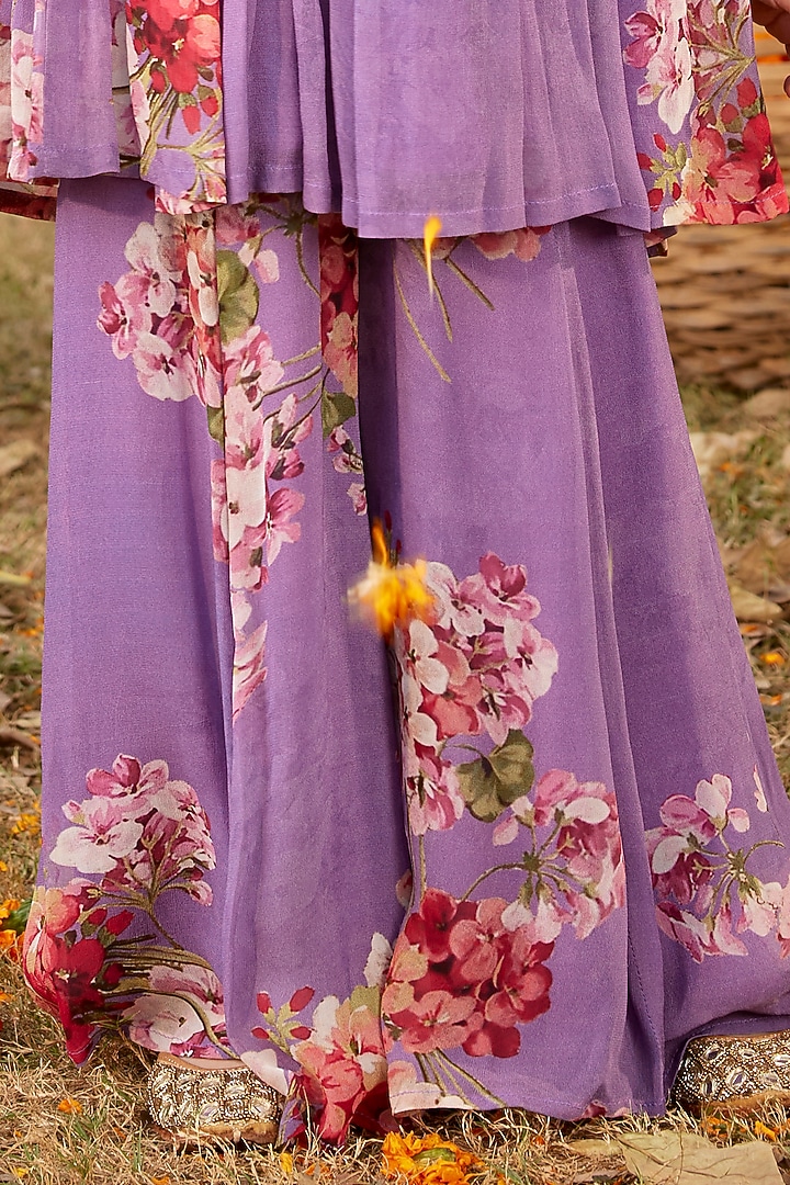 Lavender Viscose Georgette Sharara Set For Girls by Kalista kids at Pernia's Pop Up Shop
