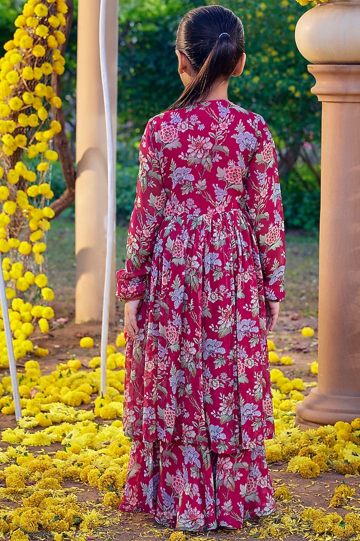 Fuchsia Pink Viscose Georgette Sharara Set For Girls by Kalista kids at Pernia's Pop Up Shop