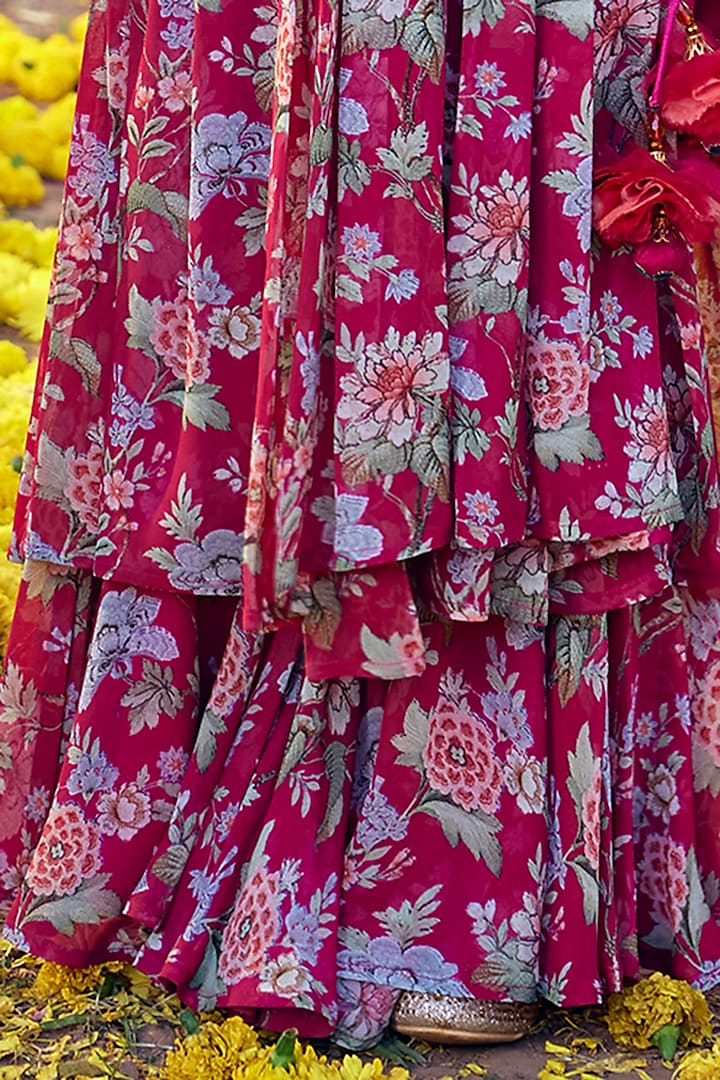 Fuchsia Pink Viscose Georgette Sharara Set For Girls by Kalista kids at Pernia's Pop Up Shop