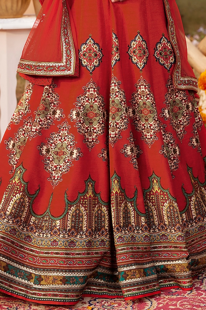 Orange Raw Silk Sequins & Bead Embroidered Anarkali Set For Girls by Kalista kids at Pernia's Pop Up Shop
