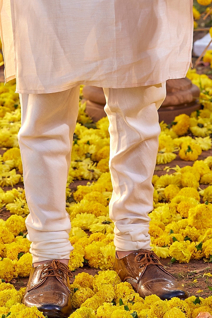 Blush Pink Raw Silk & Chanderi Bundi Jacket Set For Boys by Kalista kids at Pernia's Pop Up Shop