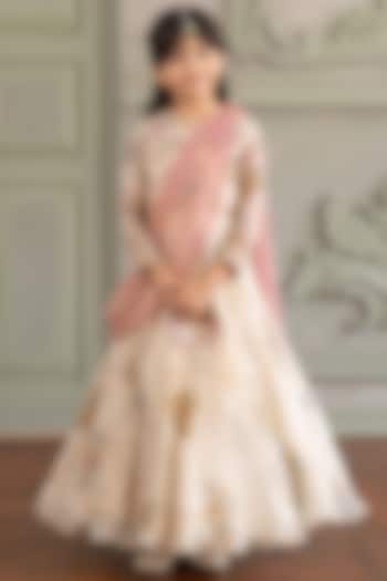 Ivory Viscose Organza Floral Printed Anarkali For Girls by Kalista kids at Pernia's Pop Up Shop