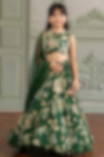 Emerald Green Organza Printed Lehenga Set For Girls by Kalista kids at Pernia's Pop Up Shop