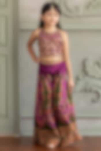 Violet Viscose Silk Floral Printed Sharara Set For Girls by Kalista kids at Pernia's Pop Up Shop