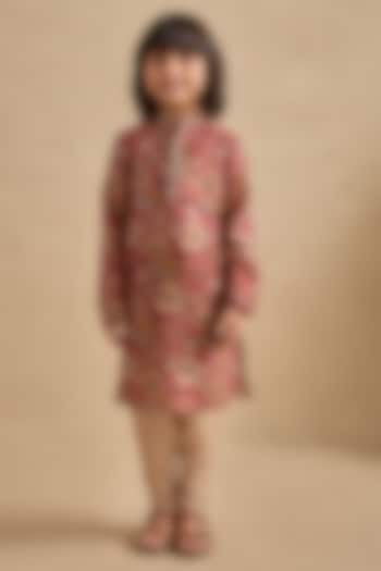 Chestnut Handwoven Chanderi Chintz Printed Kurta Set For Boys by Kalista kids at Pernia's Pop Up Shop