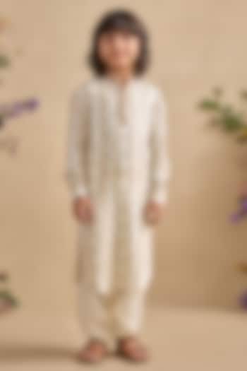 Grey Viscose Moss Floral Embroidered Kurta Set For Boys by Kalista kids at Pernia's Pop Up Shop