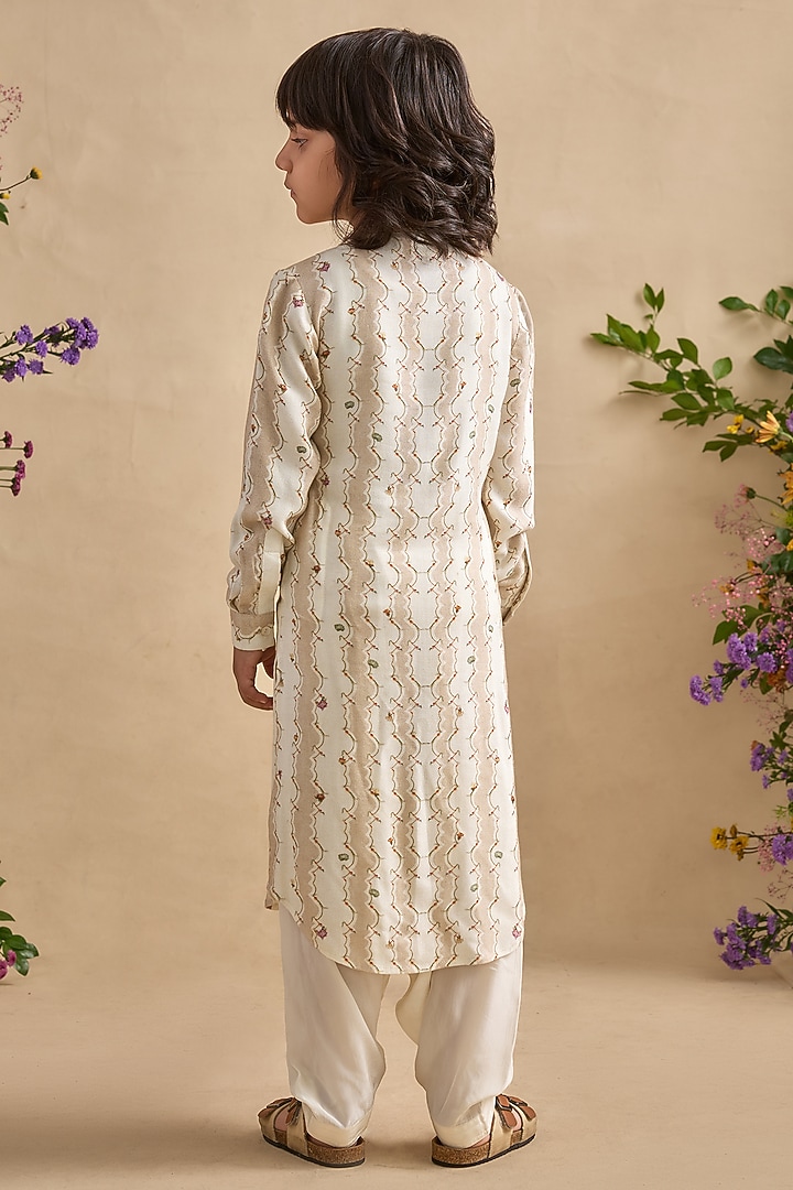 Grey Viscose Moss Floral Embroidered Kurta Set For Boys by Kalista kids at Pernia's Pop Up Shop