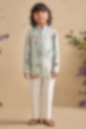 Grey Viscose Moss Kurta Set For Boys by Kalista kids at Pernia's Pop Up Shop