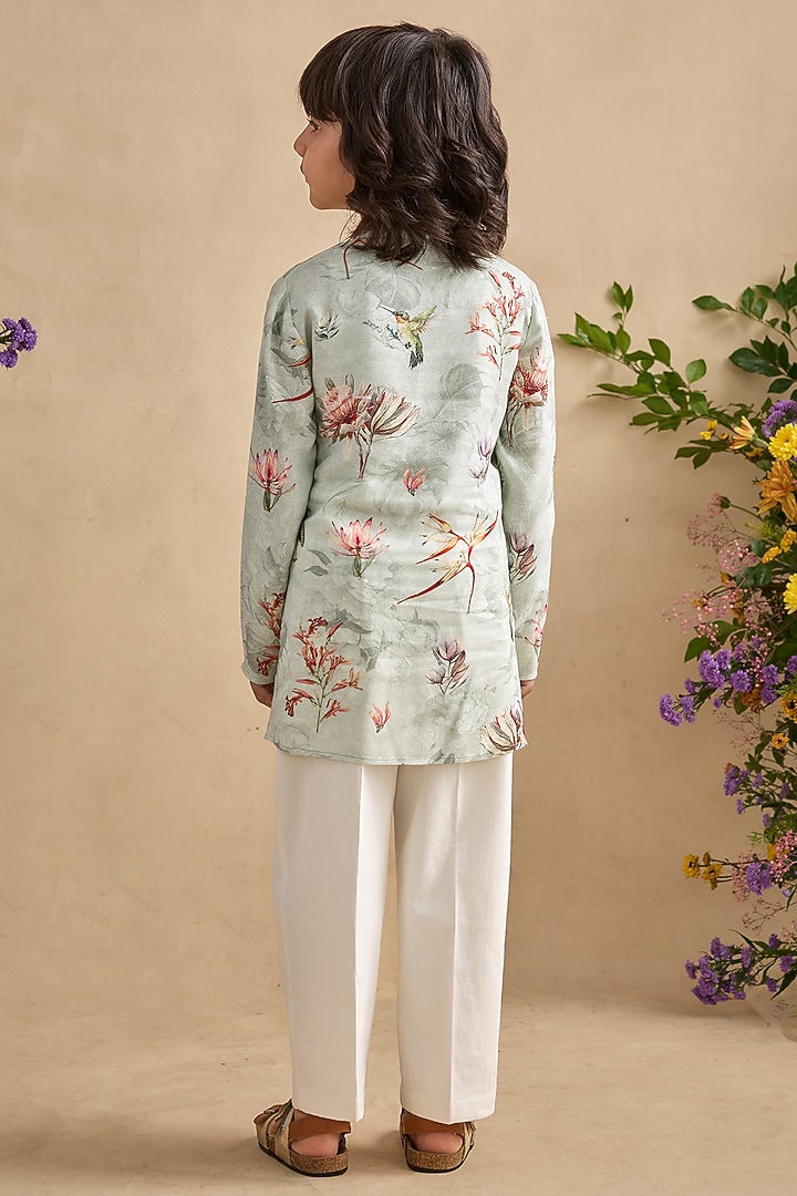 Grey Viscose Moss Kurta Set For Boys by Kalista kids at Pernia's Pop Up Shop
