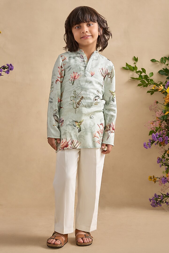 Grey Viscose Moss Kurta Set For Boys by Kalista kids at Pernia's Pop Up Shop