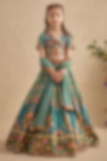 Beige & Ivory Viscose Silk Sequins Embroidered Lehenga Set For Girls by Kalista kids at Pernia's Pop Up Shop