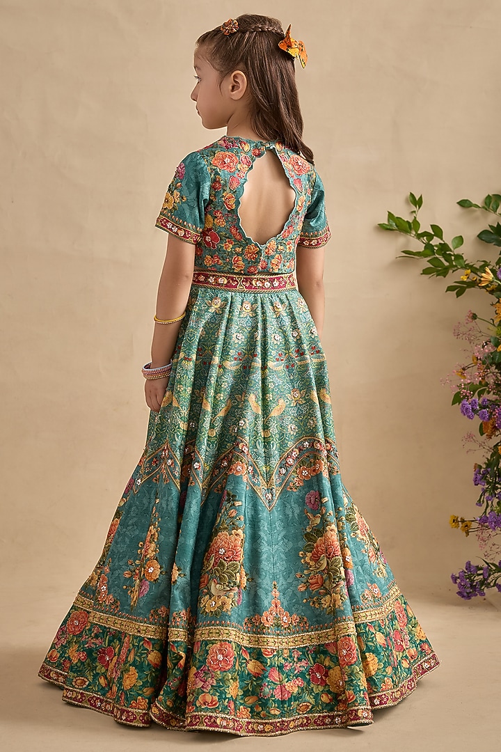 Beige & Ivory Viscose Silk Sequins Embroidered Lehenga Set For Girls by Kalista kids at Pernia's Pop Up Shop