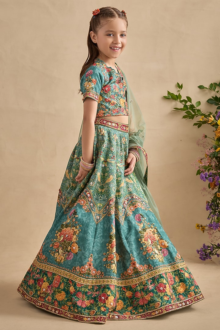 Beige & Ivory Viscose Silk Sequins Embroidered Lehenga Set For Girls by Kalista kids at Pernia's Pop Up Shop