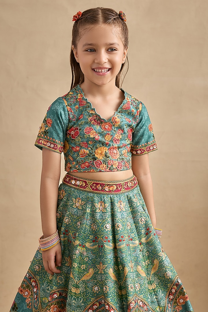 Beige & Ivory Viscose Silk Sequins Embroidered Lehenga Set For Girls by Kalista kids at Pernia's Pop Up Shop