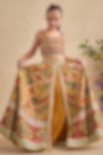 Yellow & Multi-Colored Viscose Silk Floral Motifs Printed Lehenga Set For Girls by Kalista kids at Pernia's Pop Up Shop