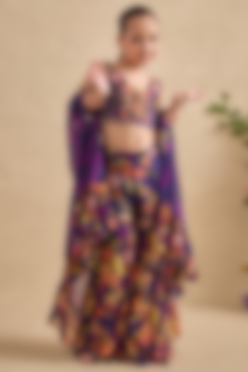 Purple Viscose Georgette Sharara Set For Girls by Kalista kids at Pernia's Pop Up Shop
