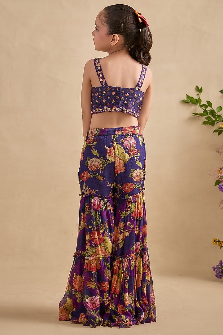 Purple Viscose Georgette Sharara Set For Girls by Kalista kids at Pernia's Pop Up Shop