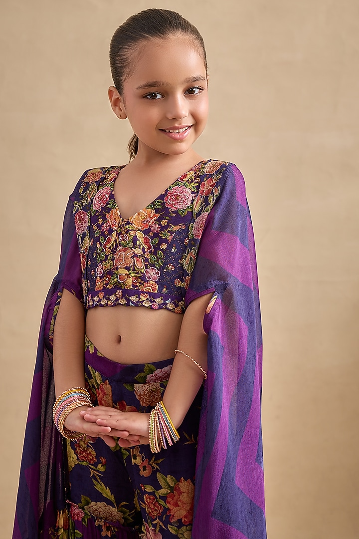 Purple Viscose Georgette Sharara Set For Girls by Kalista kids at Pernia's Pop Up Shop