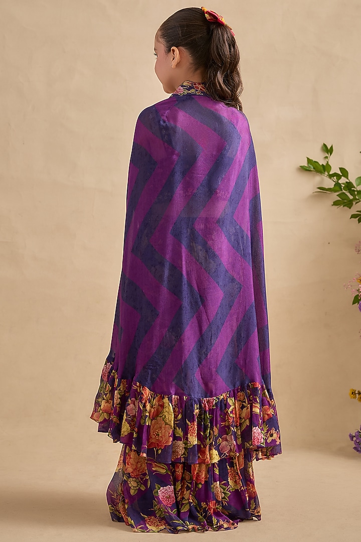 Purple Viscose Georgette Sharara Set For Girls by Kalista kids at Pernia's Pop Up Shop