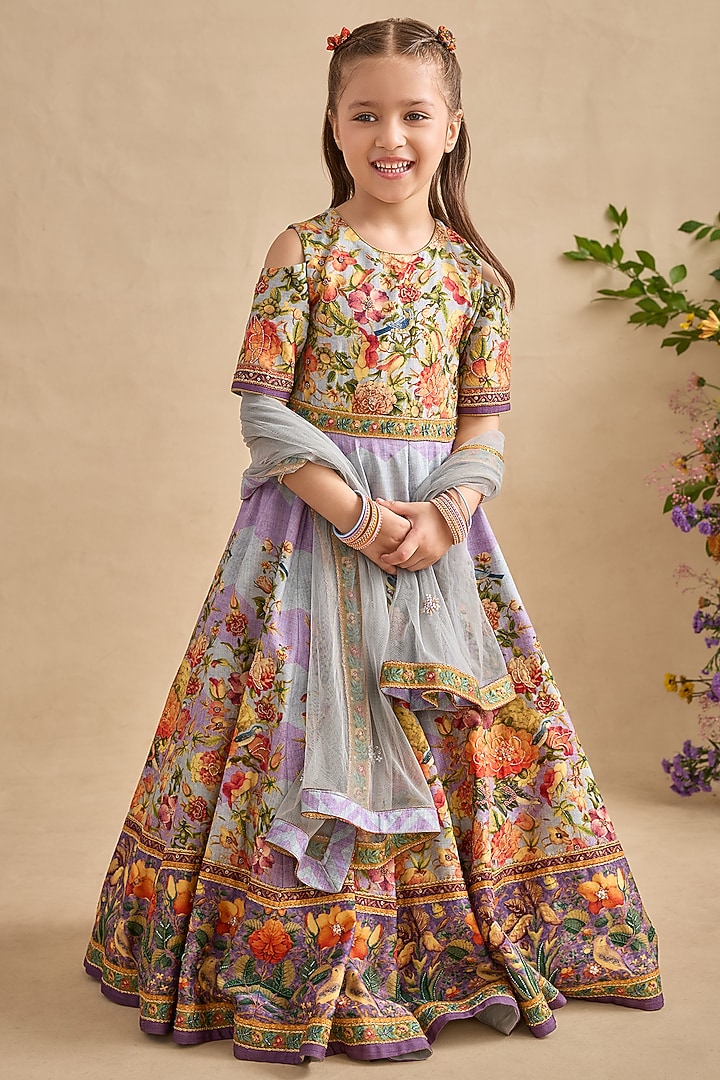 Violet Viscose Silk Sequins Work Anarkali Set For Girls by Kalista kids at Pernia's Pop Up Shop