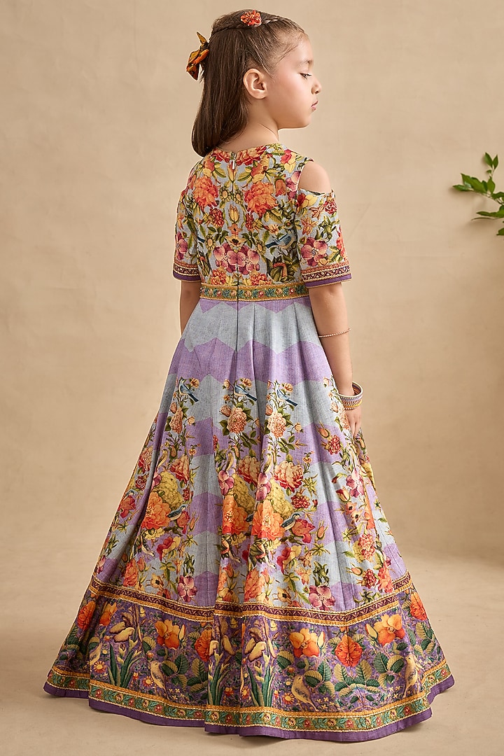 Violet Viscose Silk Sequins Work Anarkali Set For Girls by Kalista kids at Pernia's Pop Up Shop