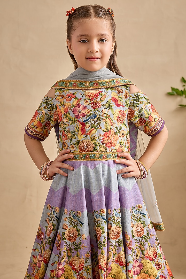 Violet Viscose Silk Sequins Work Anarkali Set For Girls by Kalista kids at Pernia's Pop Up Shop