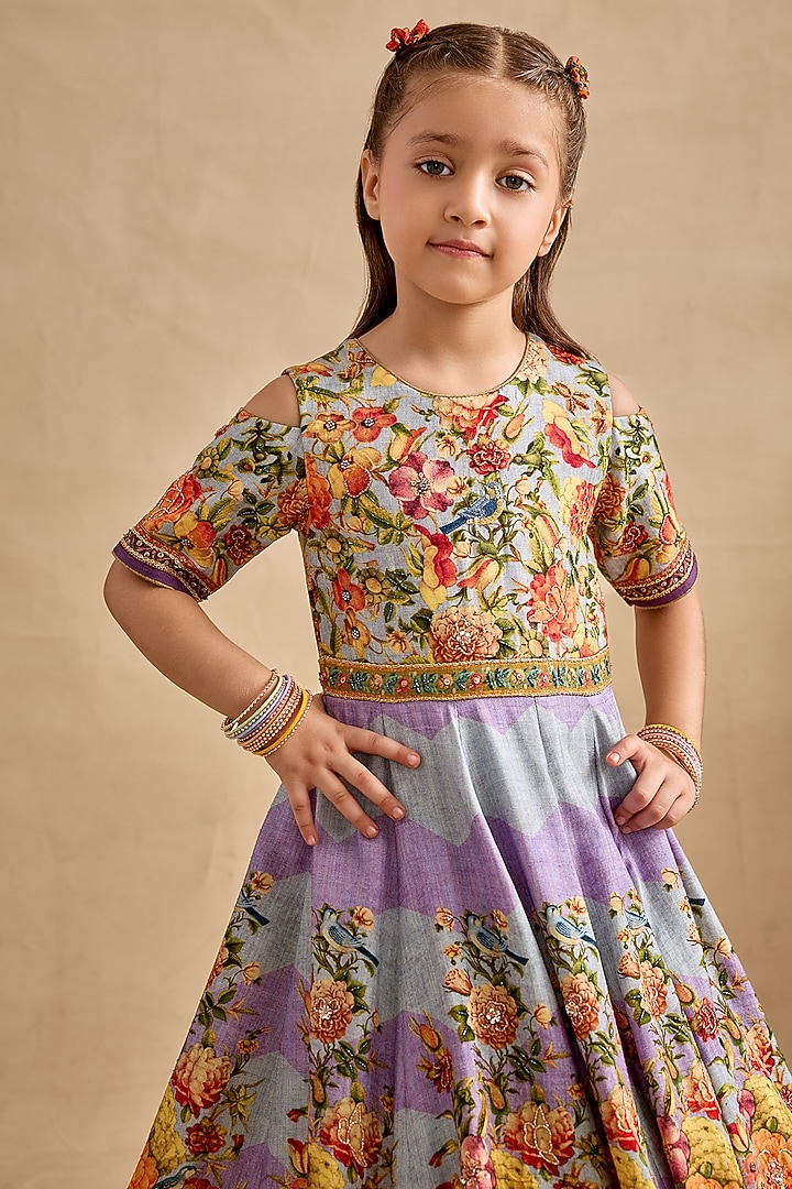 Violet Viscose Silk Sequins Work Anarkali Set For Girls by Kalista kids at Pernia's Pop Up Shop