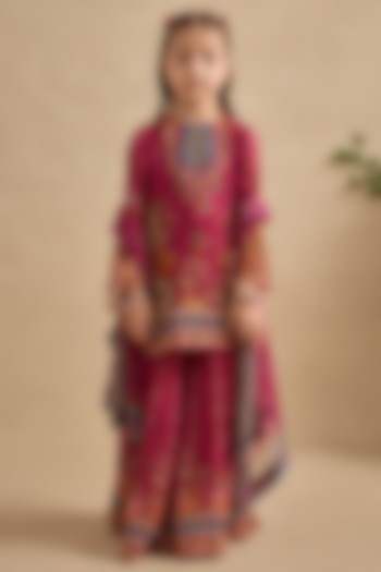 Fuchsia Viscose Georgette Cutdana Embroidered Sharara Set For Girls by Kalista kids at Pernia's Pop Up Shop