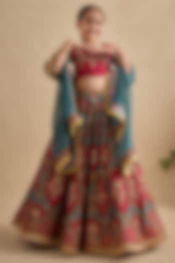 Multi-Colored Viscose Silk Hand Painted Lehenga Set For Girls by Kalista kids at Pernia's Pop Up Shop