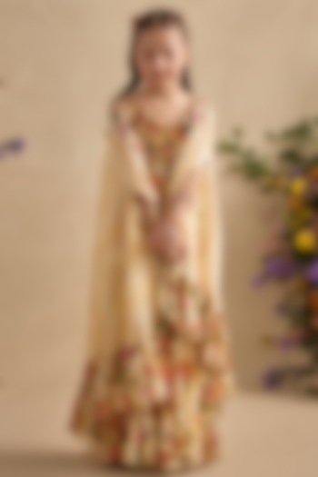Cream Viscose Georgette Sharara Set For Girls by Kalista kids at Pernia's Pop Up Shop