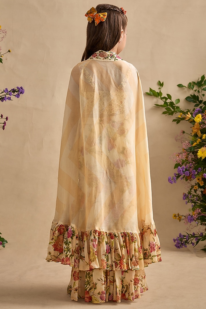 Cream Viscose Georgette Sharara Set For Girls by Kalista kids at Pernia's Pop Up Shop