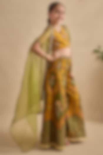 Lime Green & Mustard Viscose Silk Sharara Set For Girls by Kalista kids at Pernia's Pop Up Shop