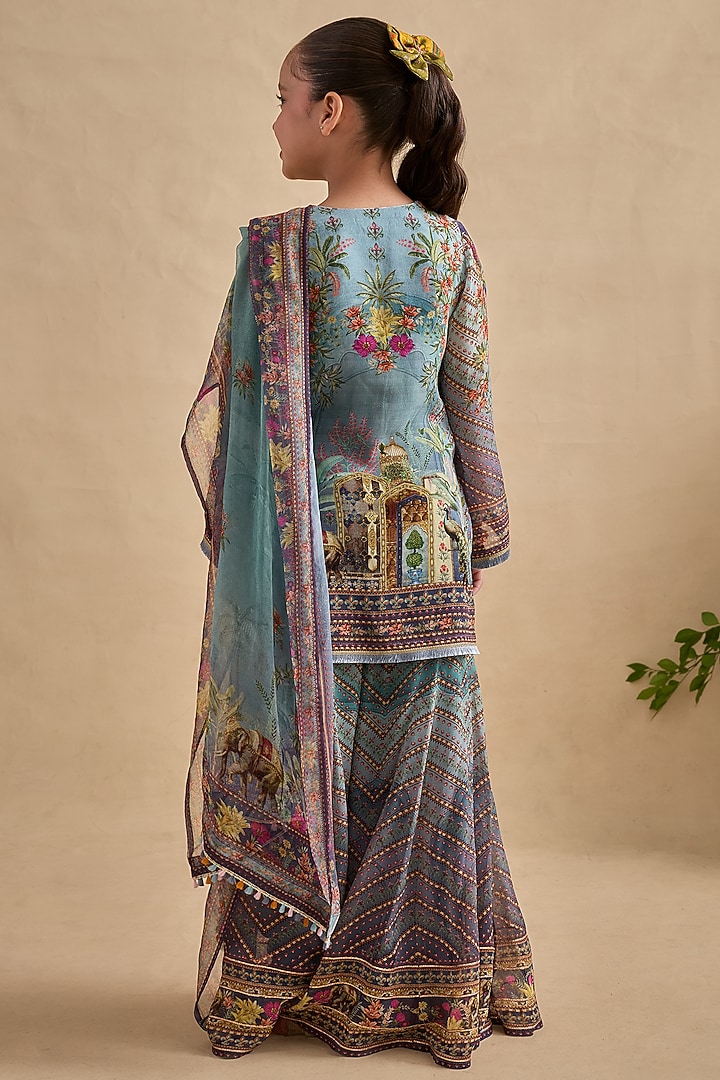 Blue & Purple Viscose Georgette Gharara Set For Girls by Kalista kids at Pernia's Pop Up Shop