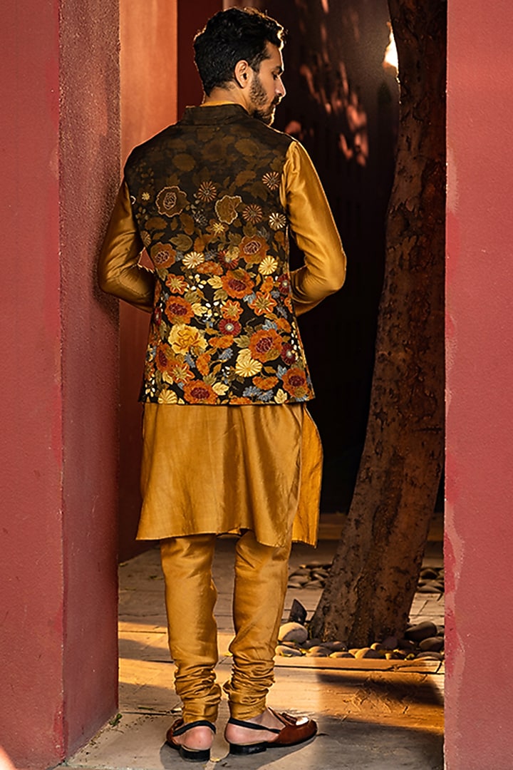 Brown Natural Silk Bundi Jacket Set by Kalista Men at Pernia's Pop Up Shop