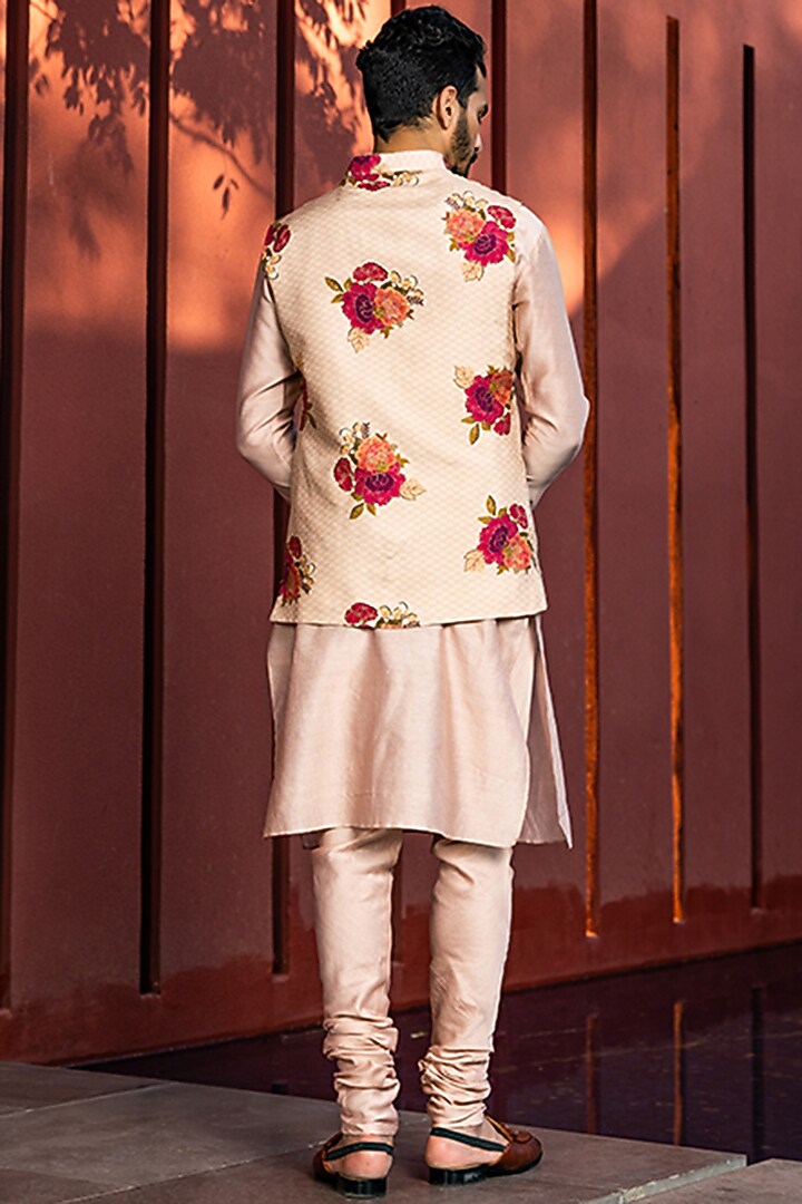 Blush Pink Natural Silk Bundi Jacket Set by Kalista Men at Pernia's Pop Up Shop