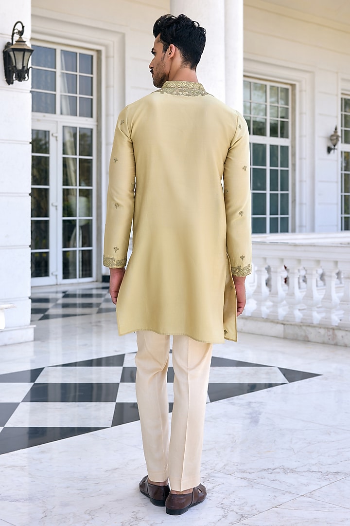 Light Mint Chanderi Thread Embroidered Kurta Set by Kalista Men at Pernia's Pop Up Shop