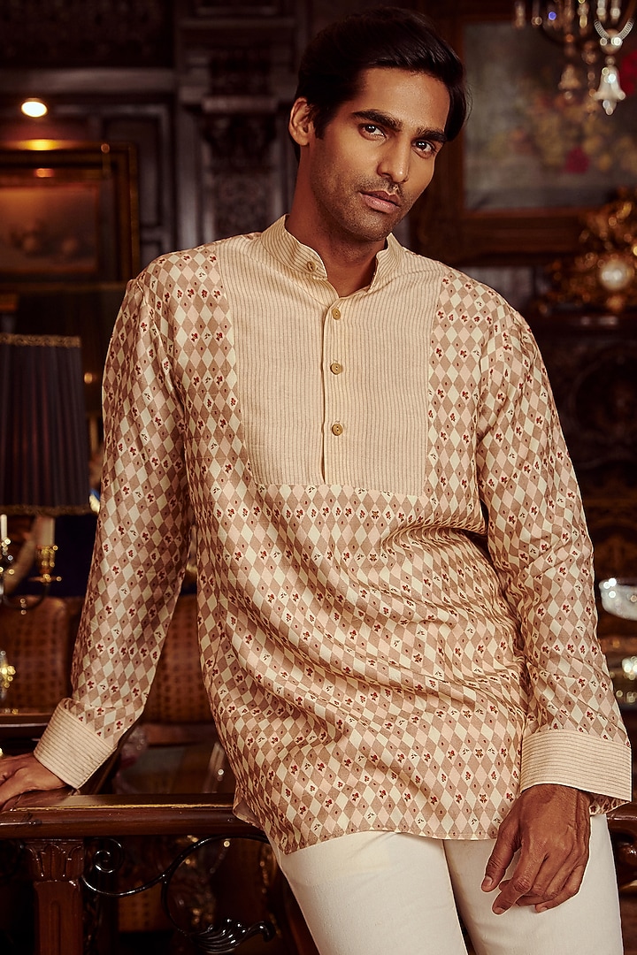 Blush Pink Chanderi Kurta Set by Kalista Men at Pernia's Pop Up Shop
