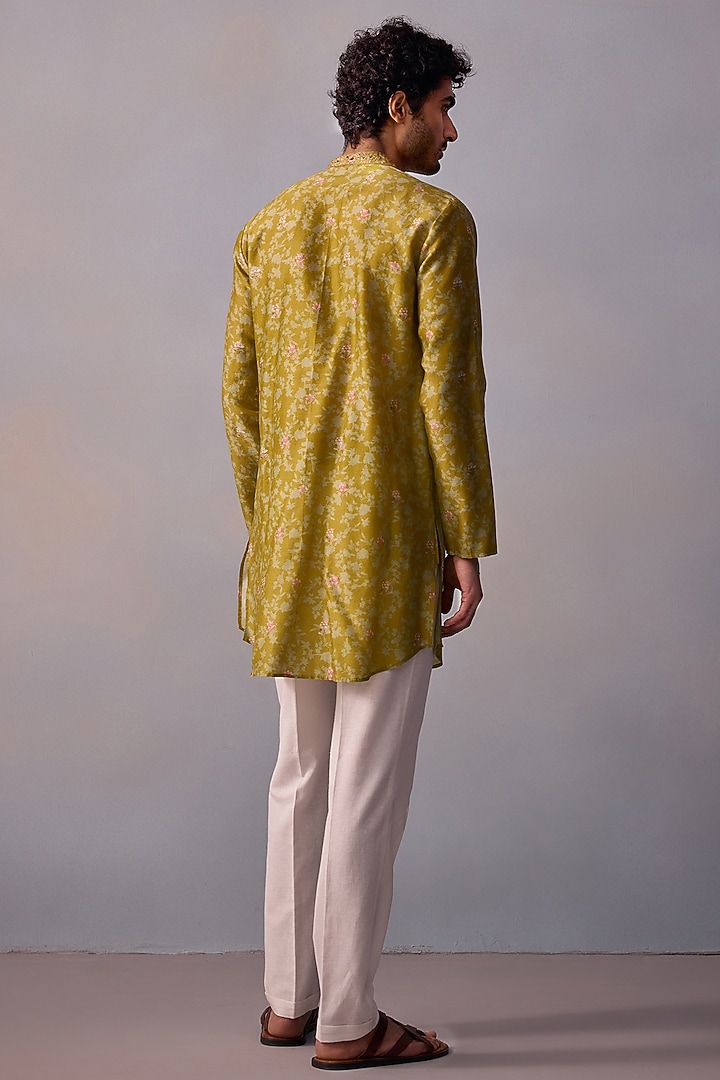 Olive Chanderi Embroidered Kurta Set by Kalista Men at Pernia's Pop Up Shop