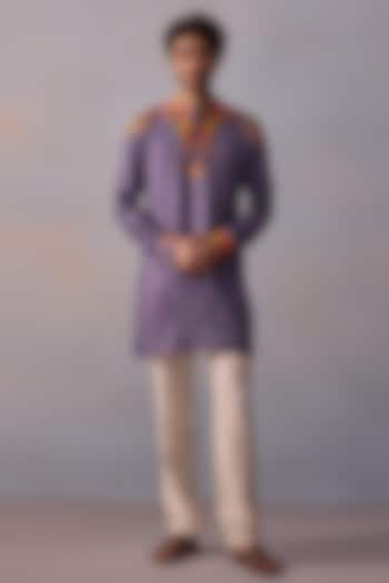 Purple Viscose Moss Kurta Set by Kalista Men