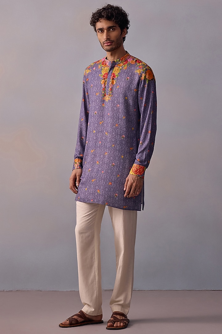 Purple Viscose Moss Kurta Set by Kalista Men at Pernia's Pop Up Shop
