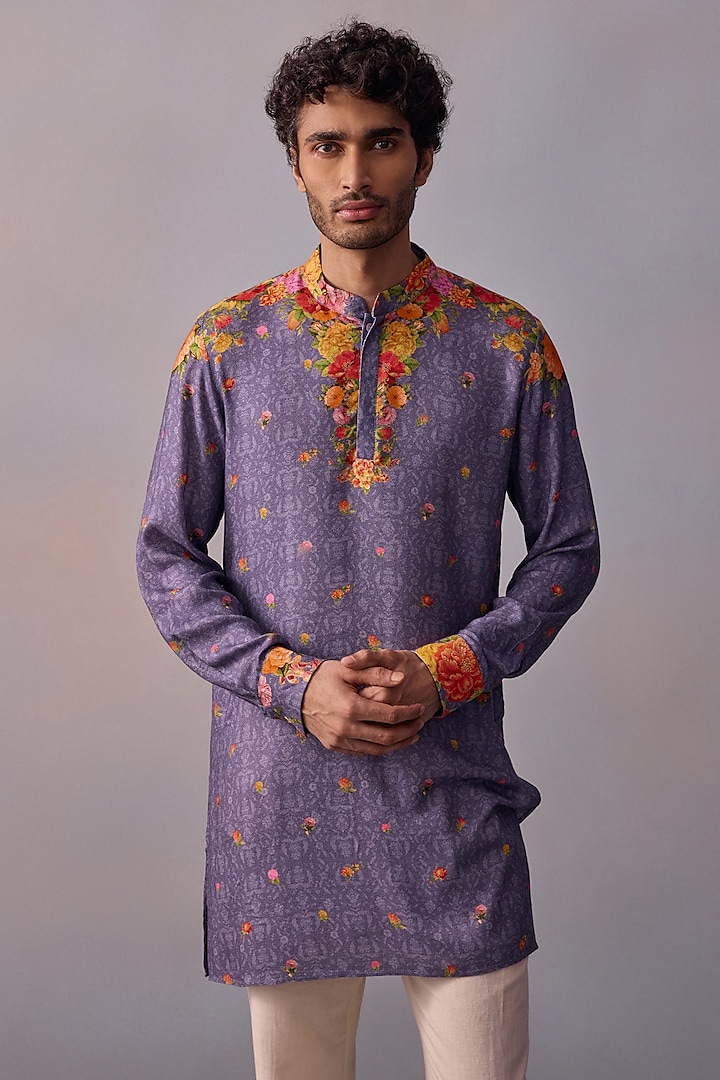 Purple Viscose Moss Kurta Set by Kalista Men at Pernia's Pop Up Shop