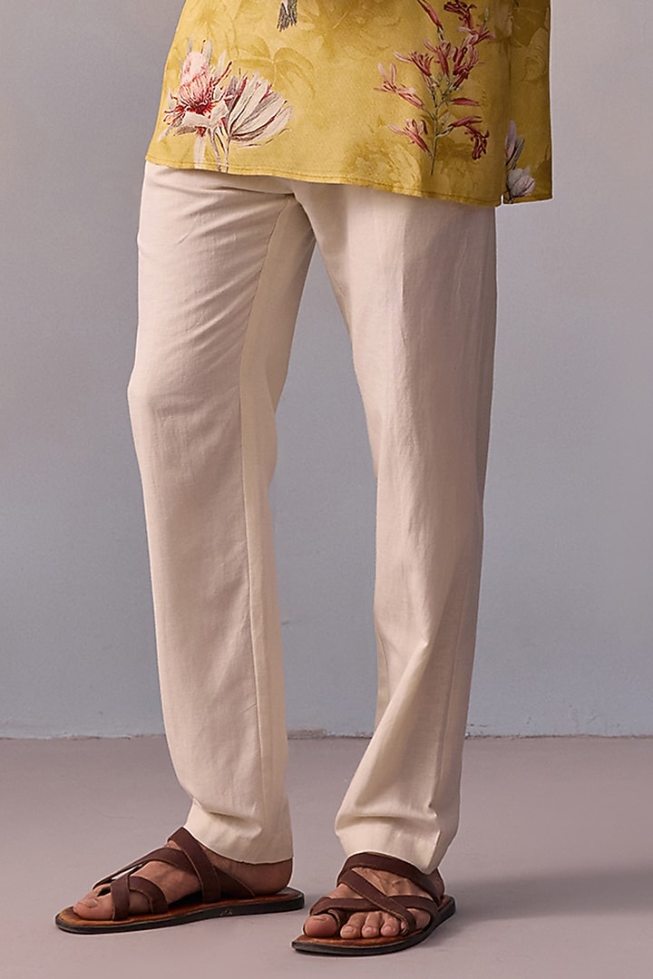 Yellow Viscose Moss Printed & Thread Work Kurta Set by Kalista Men at Pernia's Pop Up Shop
