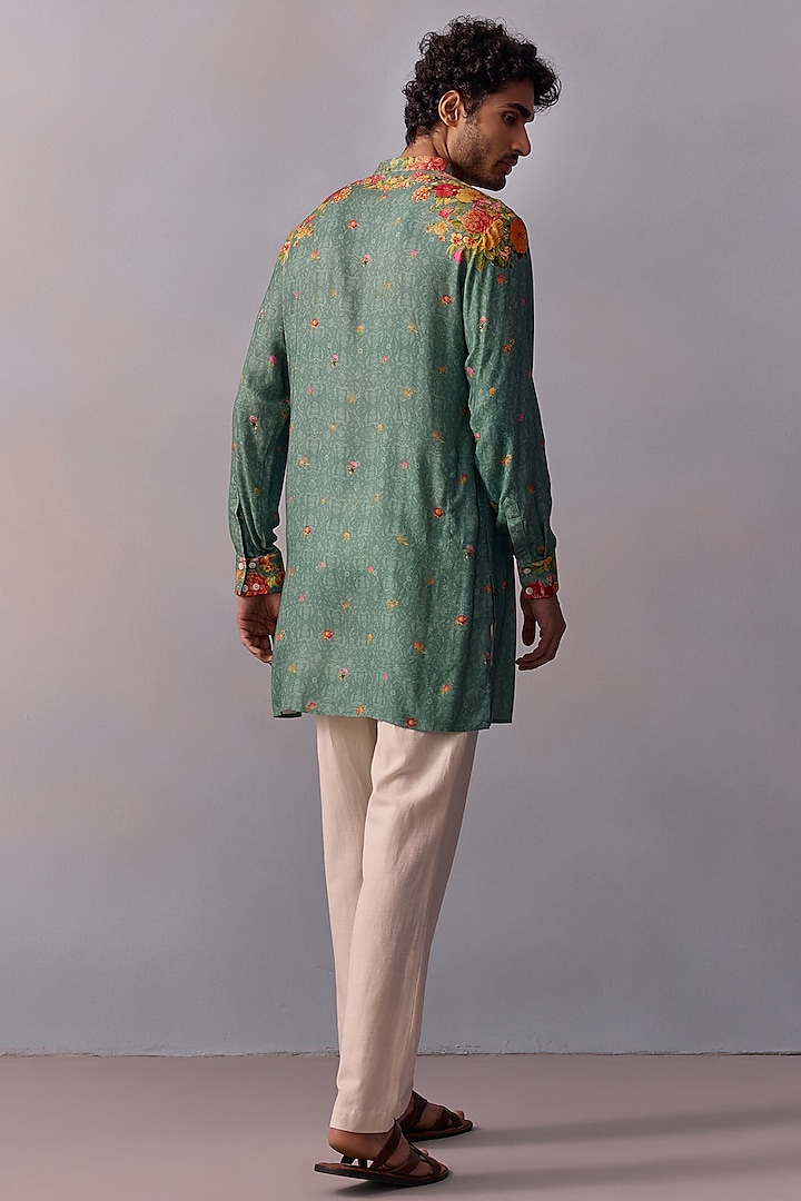 Teal Green Viscose Moss Kurta Set by Kalista Men at Pernia's Pop Up Shop