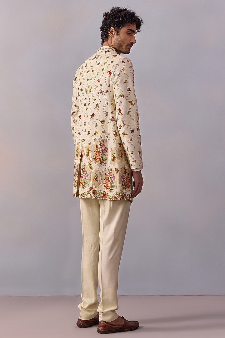 Ivory Viscose Silk Thread Work Achkan Jacket Set by Kalista Men at Pernia's Pop Up Shop