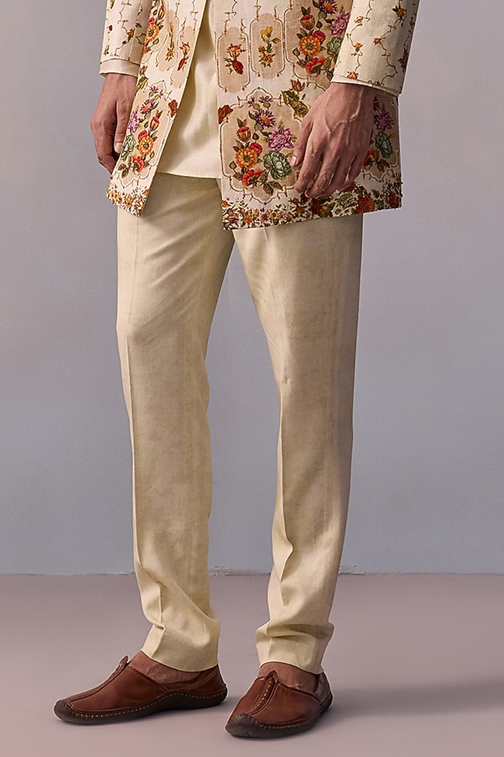 Ivory Viscose Silk Thread Work Achkan Jacket Set by Kalista Men at Pernia's Pop Up Shop