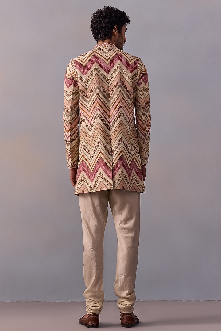 Blush Pink Viscose Silk Printed & Thread Work Achkan Jacket Set by Kalista Men at Pernia's Pop Up Shop